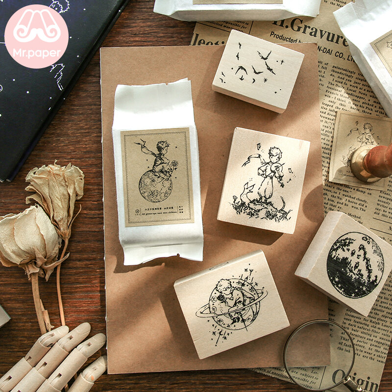 Mr. Papier Vintage mały książę księżyc pieczątka do dekoracji drewniane i gumowe stemple do scrapbookingu papiernicze DIY Craft standardowy znaczek