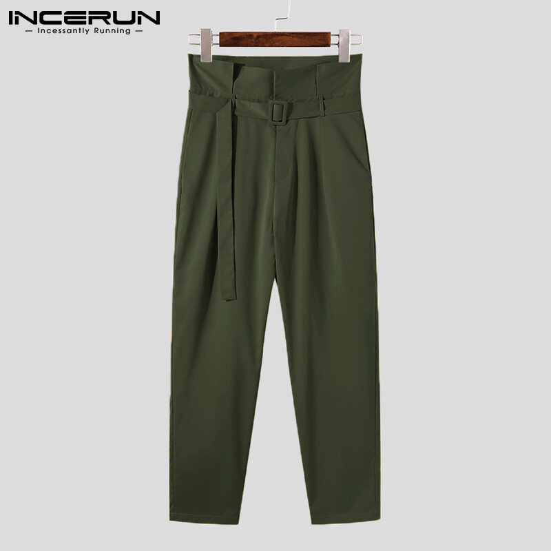 Calças masculinas elegantes cor sólida comeforable all-match simples pantalons masculino bolso rendas-up carga longa pant S-5XL 2021 incerun