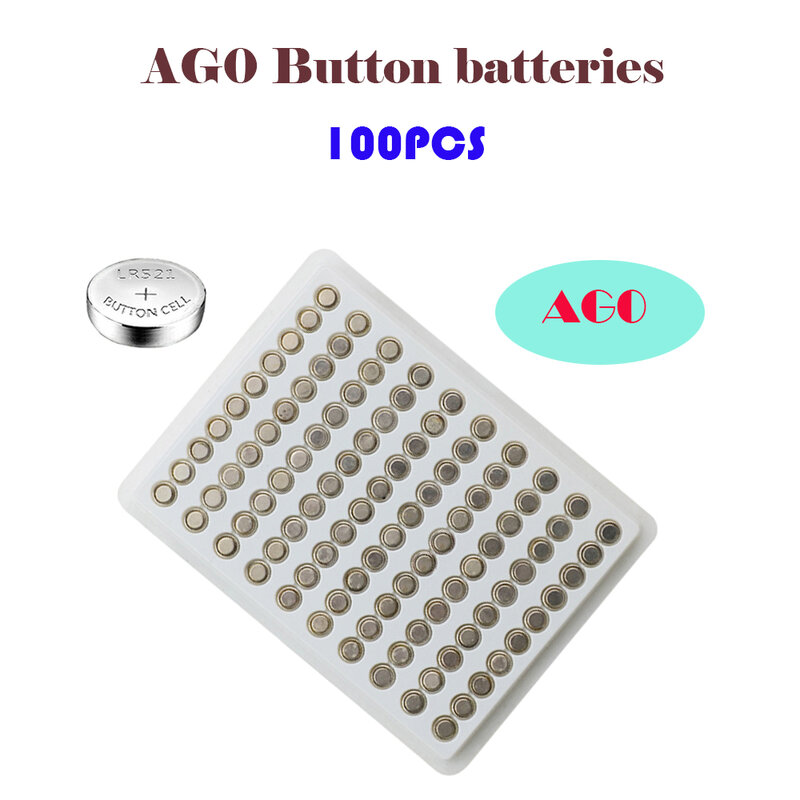 AG0 100Pcs 10mAh 1.55V Button Batteries SR521SW 379A D379 LR69 LR521 V379 SR63 Alkaline Coin Cell Battery For Watch Toys Remote
