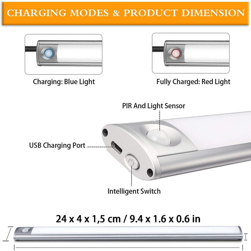 15/33 LEDs PIR Motion Sensor โคมไฟตู้เสื้อผ้าไฟ LED ภายใต้ตู้ Light Auto On/Off สำหรับห้องครัวห้องนอนตู้เสื้อผ้าแสง