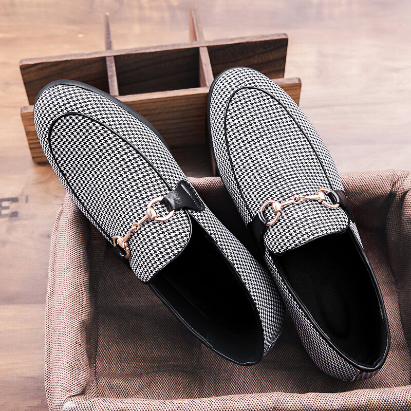 Mocassins classiques pour hommes, chaussures faites à la main, treillis noir et blanc, haut de gamme, une étape, confortables, faciles à assortir, 3KC713