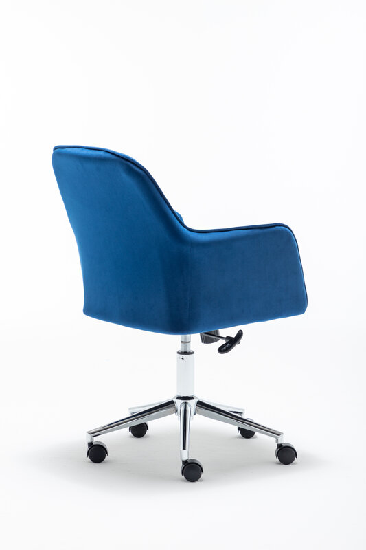 Chaise de bureau en tissu velours avec Base en métal, chaise pivotante moderne et réglable avec bras (bleu)