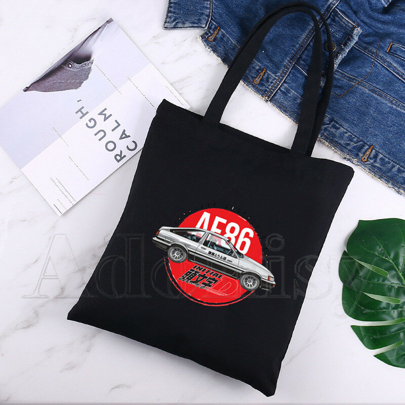 Inicial d unissex bolsas personalizado lona tote saco de impressão uso diário reutilizável viagem casual saco de compras preto