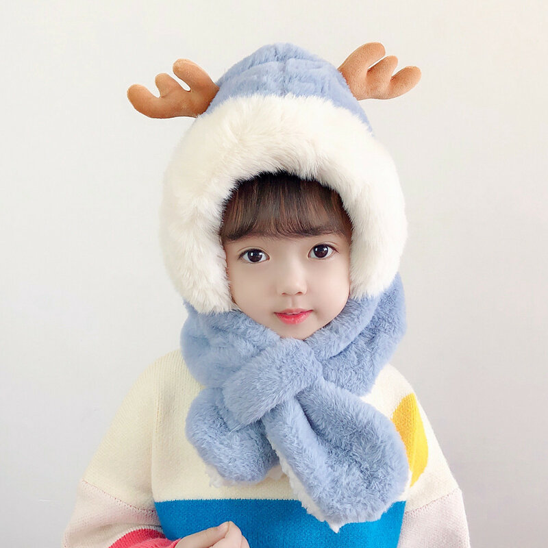 어린이 모자 스카프 원피스 모자 겨울 패션 솔리드 컬러 플러시 따뜻한 두꺼운 귀여운 귀 모자 아기 소년 소녀 생일 휴일 선물
