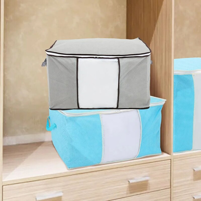 Non-Woven Clothes Storage Bag Visible Bag Blanket Pillow Storage Bags Wardrobe Closet Organizer Sorting Pouches Storage Supplies