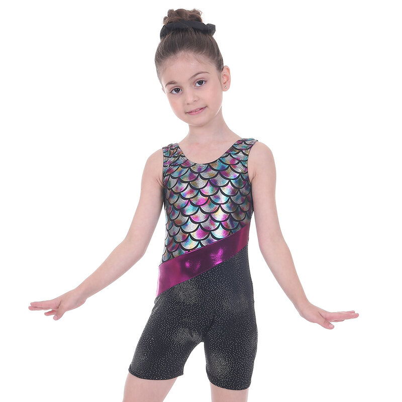 Kids Girls Sleeveless Ballet Dress Children Dance Scales Pattern Clothing Leotard Dresses Child Swimsuit Gymnastics Dancewear