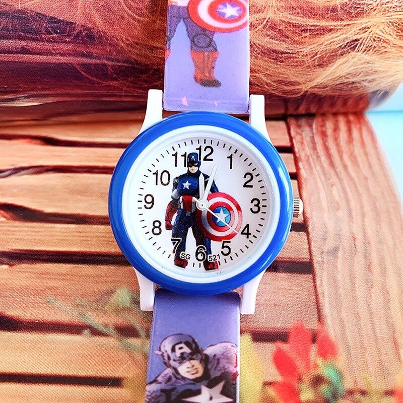 Relógio de pulso estampado sílica capitão ferro popular para crianças, relógio de quartzo casual para meninos