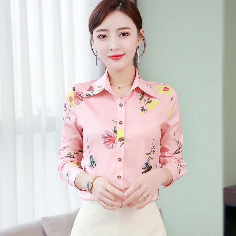 Женская шифоновая блуза с коротким рукавом, с отложным воротником и цветочным принтом, повседневная, весна-осень, DF3840, женские блузки рубашк...