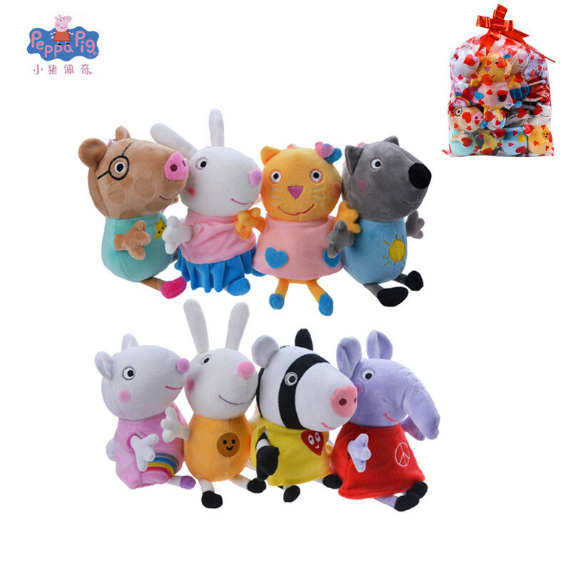 Nuevos juguetes de Peppa pig, 8 unidades por Set, familia George Pig, amigo, 19cm, juguetes de felpa, muñecas de fiesta familiares, juguetes para regalo de Navidad