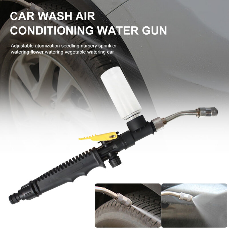 Pistola de lavagem automotiva com garrafa de espuma, pistola de água de aço inoxidável com haste longa, ar condicionado de alta pressão, bico de cobre, ferramenta de limpeza