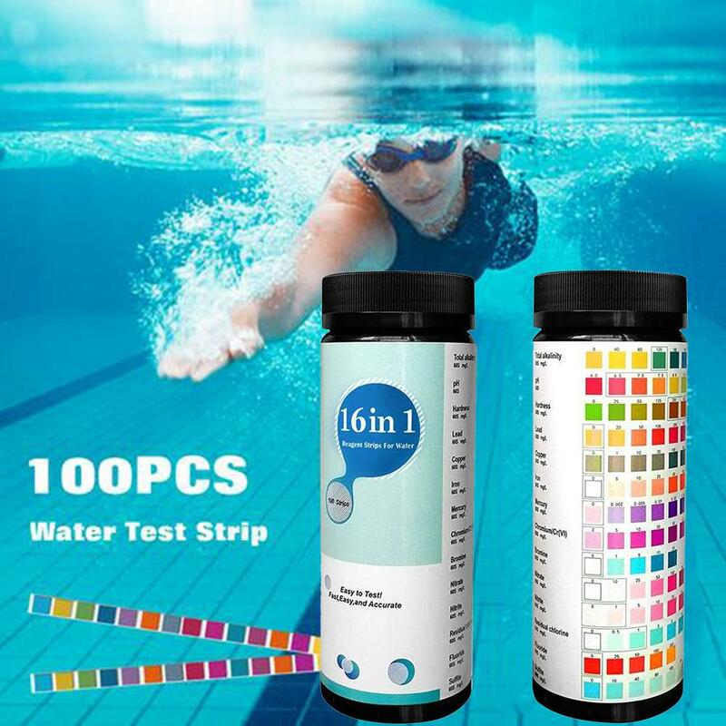 100Pcs 16 In 1 Pool PH Test Strip Drinking Water Quality Tester Residual Chlorine Value Meter Spa Test Paper Swimming Accessorie