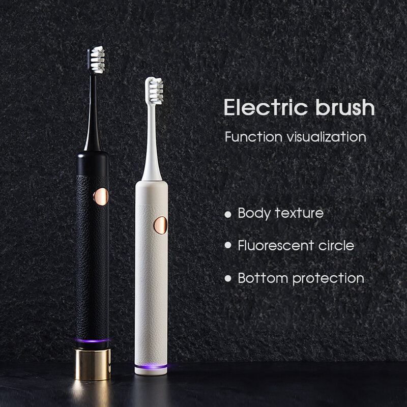 [Boi] 4 Modes Leather Textured Design Rechargeable IPX7 Smart Time Sonic Electric Toothbrush With Replacement 8 Brushes Heads