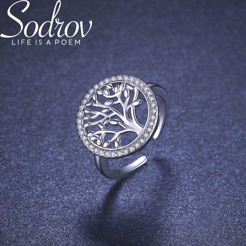 Sodrov árvore da vida prata 925 anel de prata anéis de prata para as mulheres tamanho livre aberto anel de dedo ajustável anéis de prata 925 anel de jóias