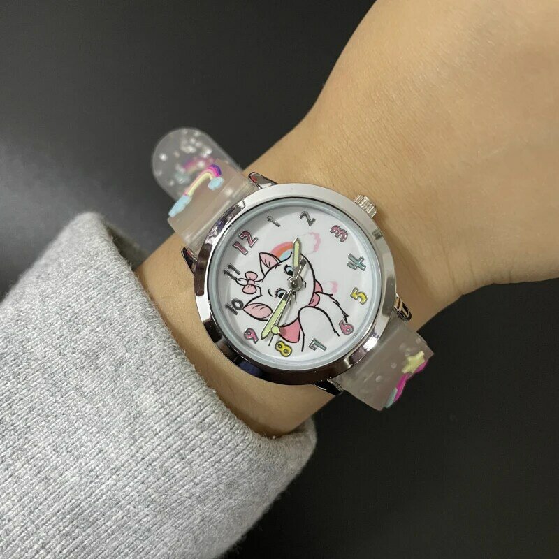 2022 nowy produkt 3D kot mozaika kreskówkowa Wrist Watch dla dziewczynek dorywczo silikonowy pasek motyl świecący zegar Montre Enfant