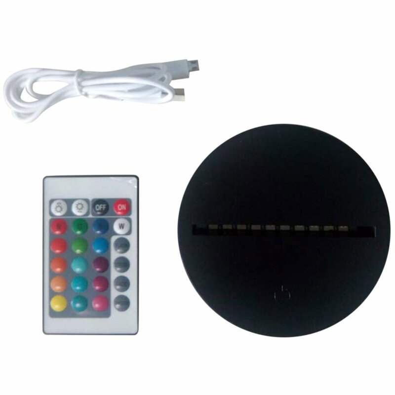 Base de lampe LED 3D en acrylique noir, 7 couleurs réglables, ABS, télécommande USB, accessoires d'éclairage, décoration de maison