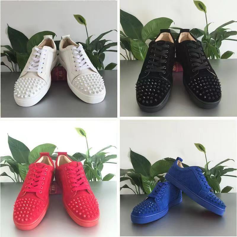 Men's and women's casual shoes rivet rhinestone flat shoes bar fashion red black gray leather sneakers 36-46 size