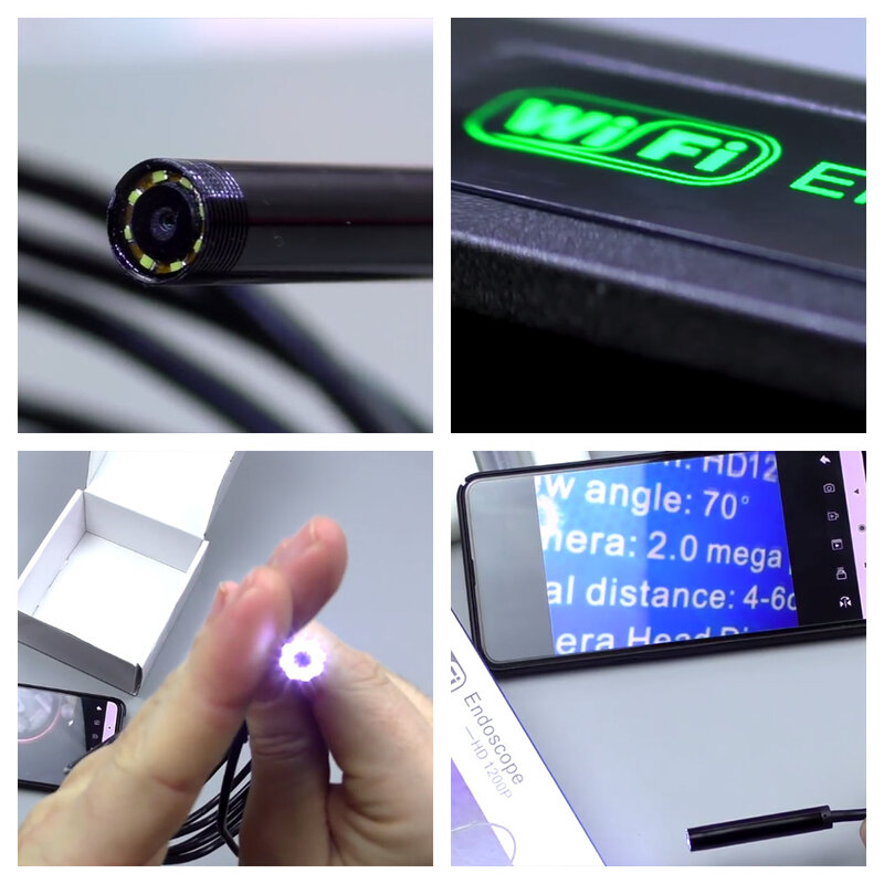 1200P WIFI Endoscope Camera Waterproof  Inspection Camera 8mm USB Soft Wire Endoscope Borescope For Android PC IOS