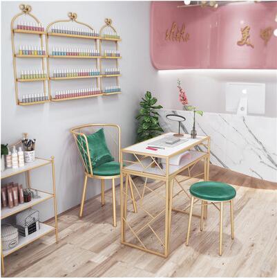 Tabela e cadeira conjunto de nordic manicure loja simples mármore personalizado mesa de manicure net vermelho ins ferro ouro manicure mesa