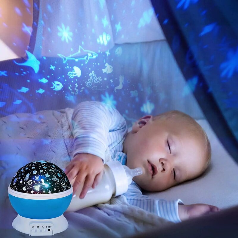 키즈 스타 밤 빛, 360 회전 프로젝터 책상 램프, 4 LEDs 8 색 침실/파티/거실/선물/장식
