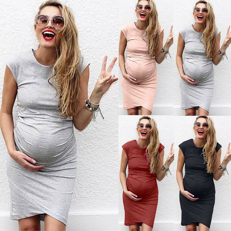 Summer Dress Pregnant Women Fashion Solid Color Sleeveless  Maternity Платье для беременных Casual Soft Comfortable Midi Dress