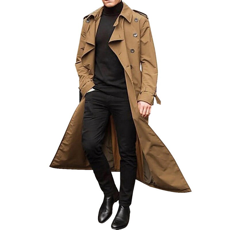 Gabardina de moda para hombre, chaquetas largas informales ajustadas y sólidas, cortavientos, abrigos cálidos de talla grande, otoño e invierno, 2021