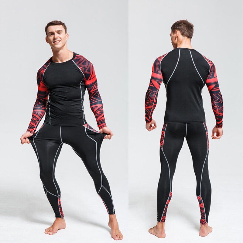 Terno dos esportes masculinos mma rashgard masculino secagem rápida roupas de compressão esportiva kit de treinamento fitness roupa interior térmica leggings