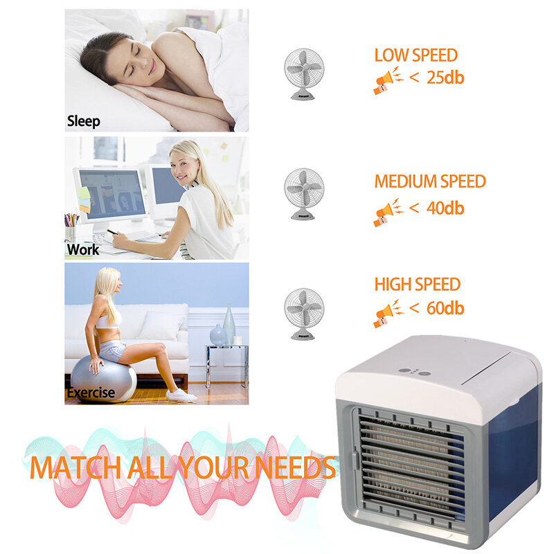 Humidificador purificador de aire acondicionado, Mini ventilador de escritorio portátil, conveniente, Usb