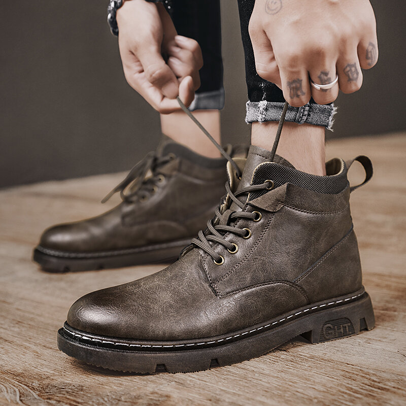 Vintage Enkel Winter Laarzen Voor Mannen Trend Microfiber Lace Up Mannen Werk Outdoor Laarzen Rubberen Onderkant Waming Mannen casual Schoenen