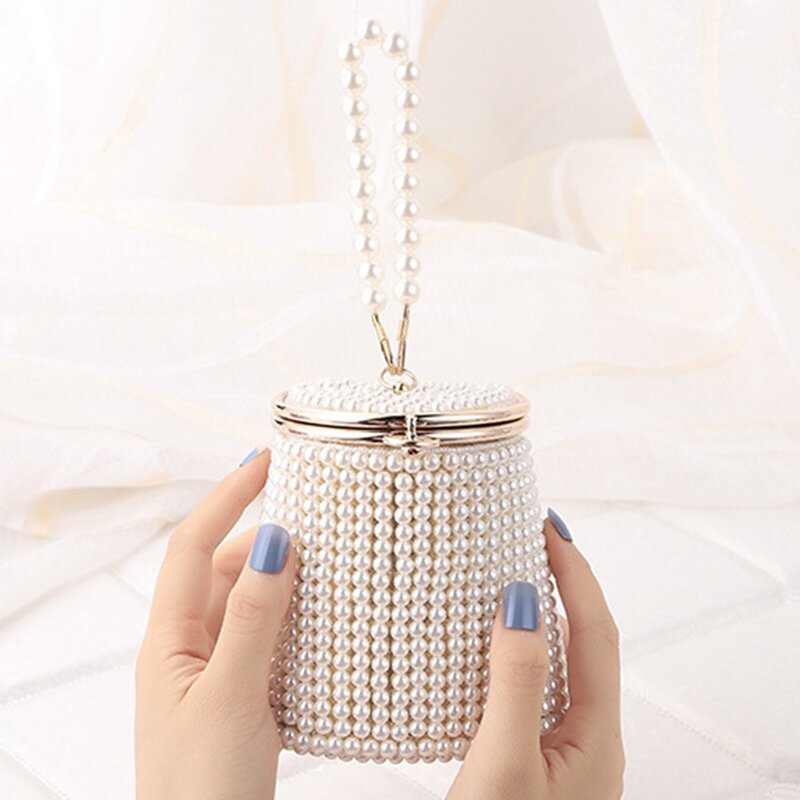 JNKET-Mini bolso de mano con perlas para mujer, bolsa de mano femenina de estilo informal, a la moda, ideal para banquete, bolso de noche o fiesta
