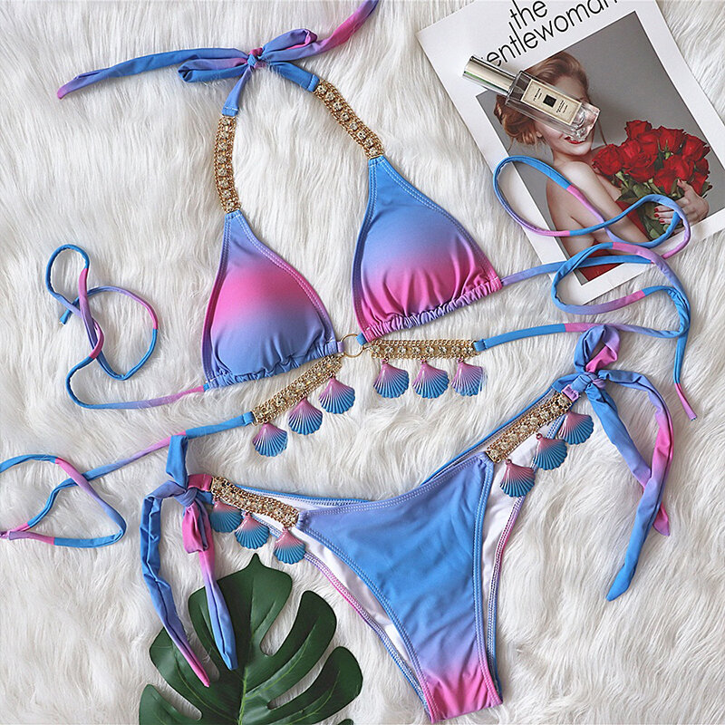 Mossha – maillot de bain triangle Sexy, micro, String, col licou, à lacets, taille basse, style brésilien, pour femmes, 2021
