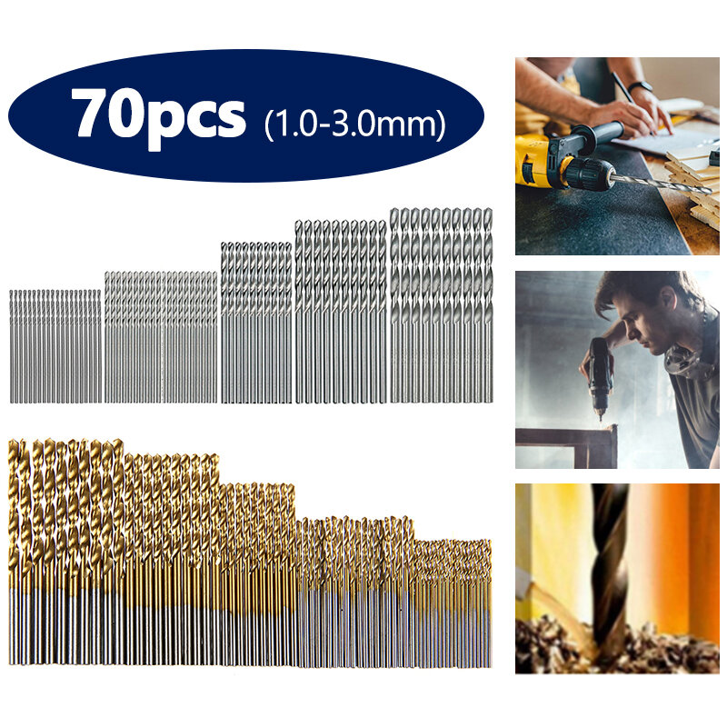 Hot 50Pcs Titan Beschichtete Bohrer Bits Hoher Geschwindigkeit Stahl Bohrer Bits Gerade Schaft Bohrer Hohe Qualität Power Tools 1/1.5/2/2.5/3mm