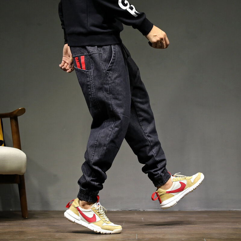 男性用のゆったりとしたロングパンツ,カジュアルな黒のジョギングパンツ,韓国スタイル,ワイルド