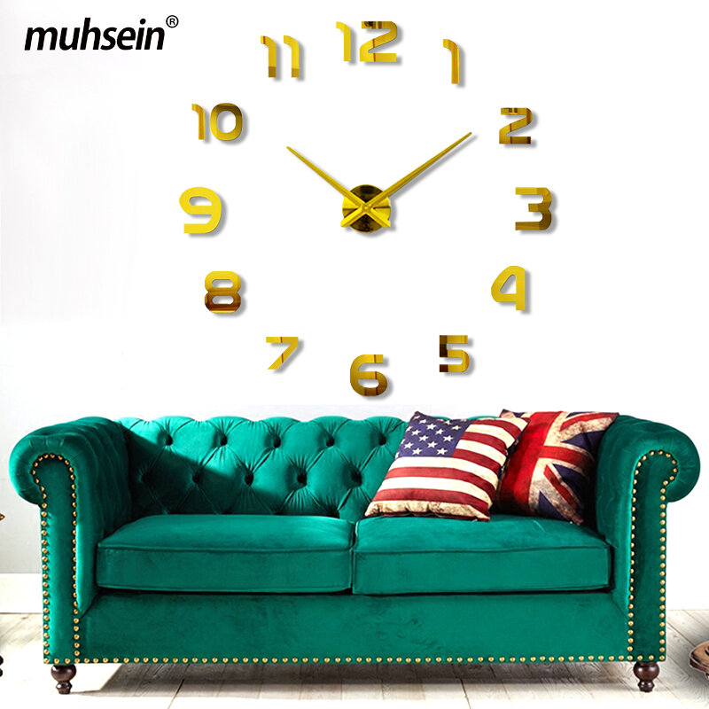 Muhsein-Reloj de pared decorativo para el hogar, pegatinas de espejo acrílico 3D DIY, reloj de cuarzo con movimiento silencioso, envío gratuito, 2021
