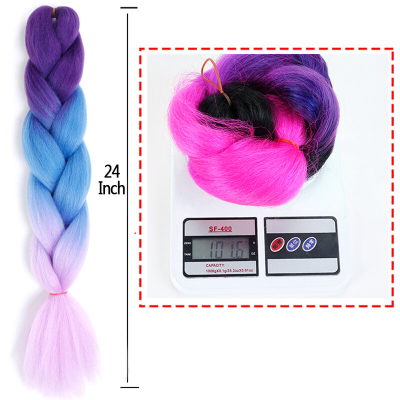 100g-24 inch Synthetic Braiding Ombre Kanekalon Headdress Hair Accessorise Crochet Hair Braiding Blue Grey Hair Extensions Jumbo
