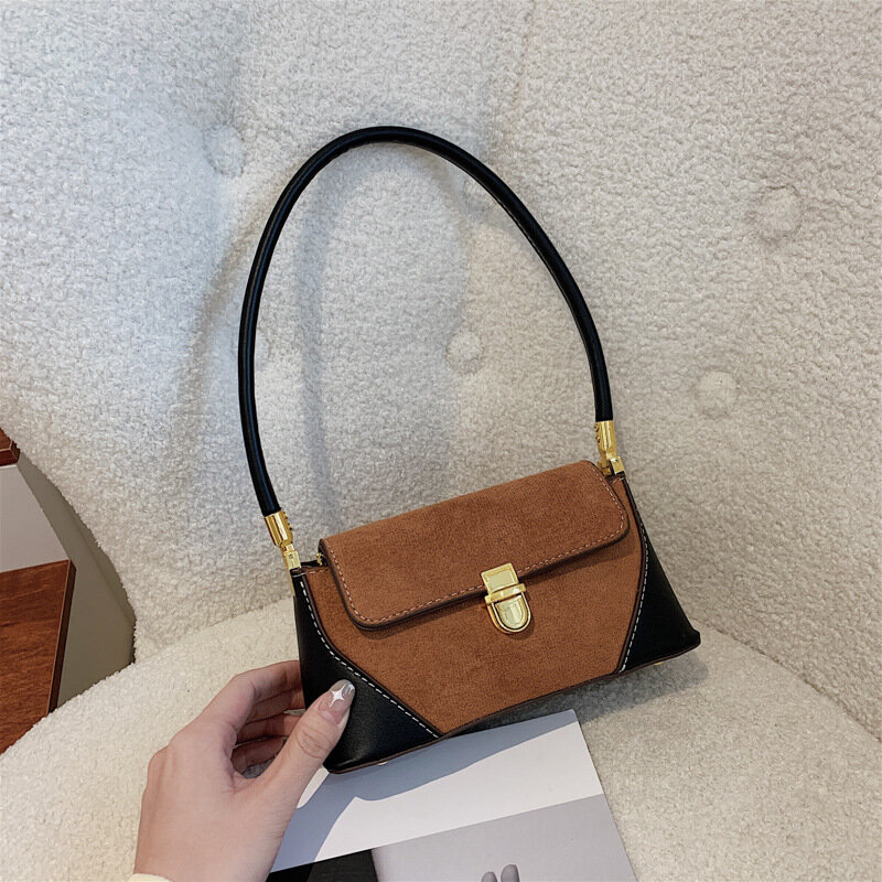 Contrast Color Frosting PU Leather Shoulder Bags For Women Vintage Baguette Bag Ladies Small Purses and Handbags Trended Brand