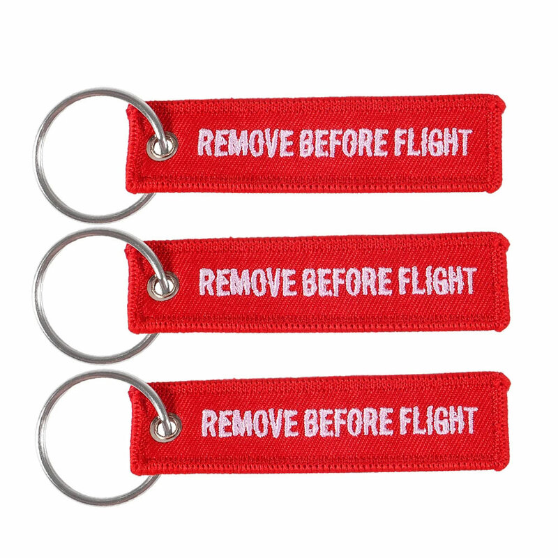 1Pcs 8X2Cm Mini Red Remove Before Flight Sleutelhanger Voor Luchtvaart Gift Promotie Kerstcadeaus Key Tag borduurwerk Sleutelhanger