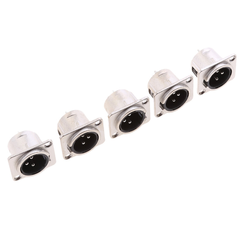 5Pcs 3-Pin Xlr Male Socket Chassis Panel Mount Metal Audio Video Connector