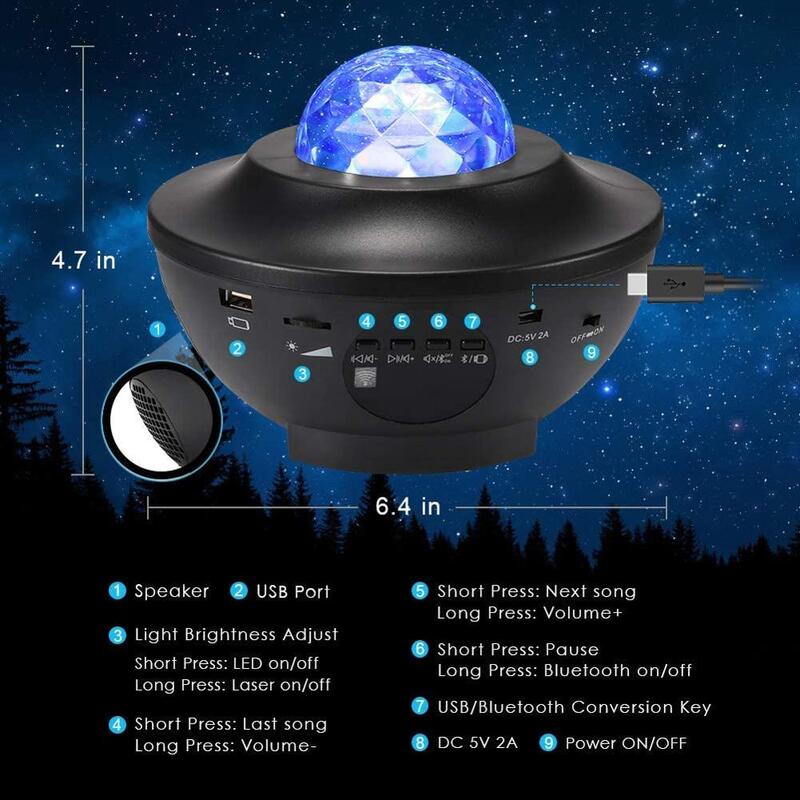 Usb Led Galaxy Starry Nachten Lamp Oceaan Golf Ster Projector Nachtlampje Ingebouwde Bluetooth Speaker Christmas Gifts Kids slaapkamers