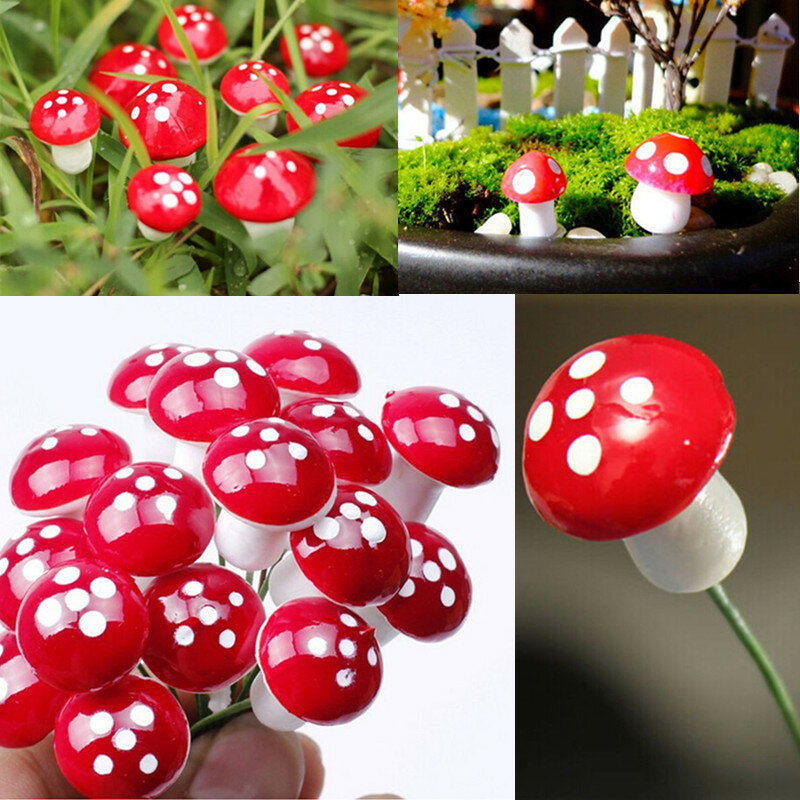Nuova vendita calda 10 pz 2cm artificiale Mini funghi miniature fata giardino muschio terrario resina artigianato decorazioni pali mestiere