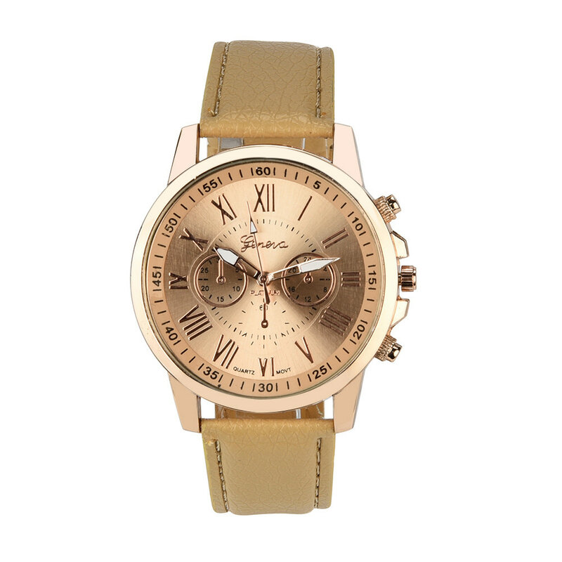 Neue frauen Genf Römischen Ziffern Faux Leder Analog Quarz Uhr Frauen Damen Uhren Mode Luxus Marke Armbanduhr