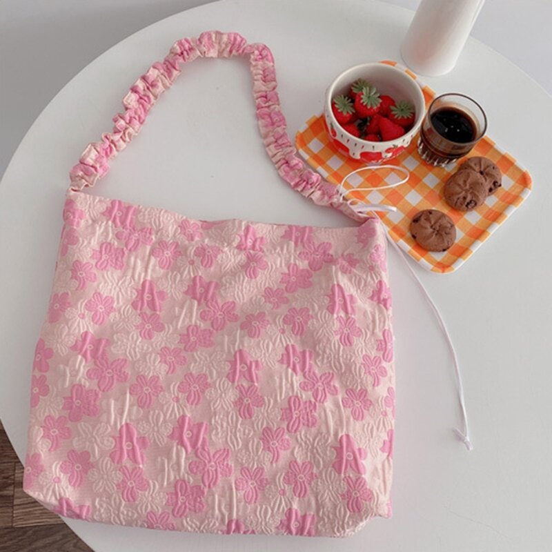 Bolso de mensajero Vintage para mujer, bolsos de Jacquard de gran capacidad con flores rosas, L41B