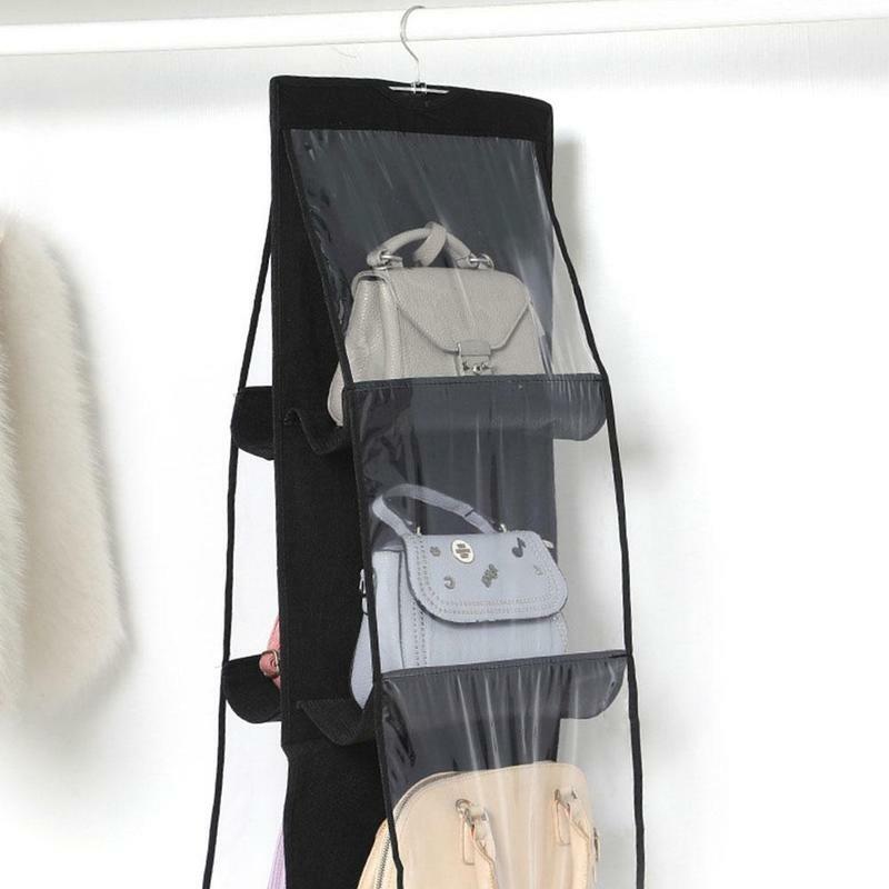 Hanging Handbag Sundry Shoe Bags 6 Pockets Hanging Bag Closet Storage Organizer Handbag Foldable Bags Purse Clear I2Q8