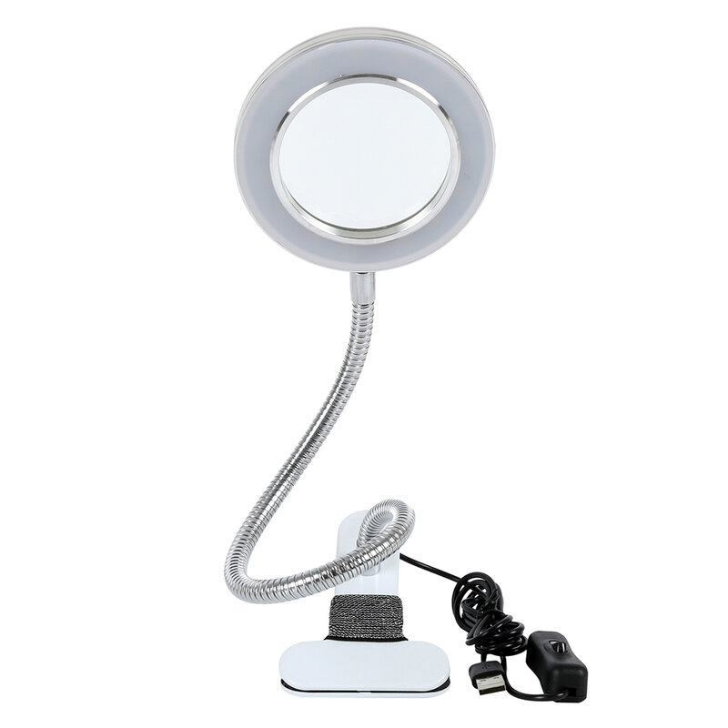 Kaca Pembesar 8X Lampu Kecantikan Kuku Alat Perlengkapan Rias Lampu Klip Tato Lampu Baca Siswa USB Lampu Meja Portabel