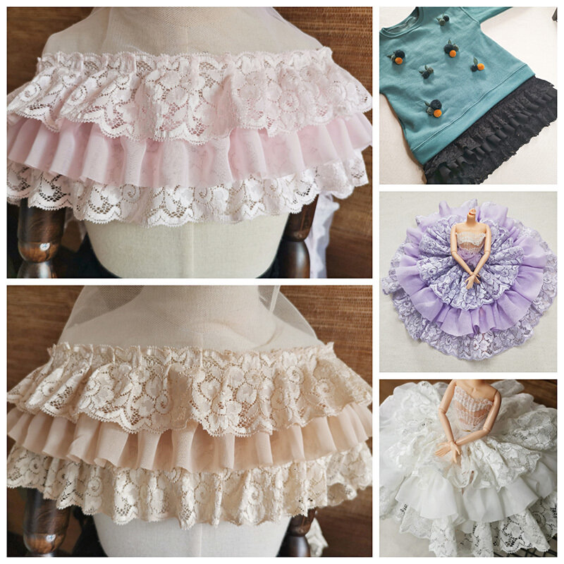 Fashion Three-layer Mesh Chiffon Wrinkled Lace Fabric DIY Women's Children's Toys Doll Clothing Skirt Hem Trimming Accessories
