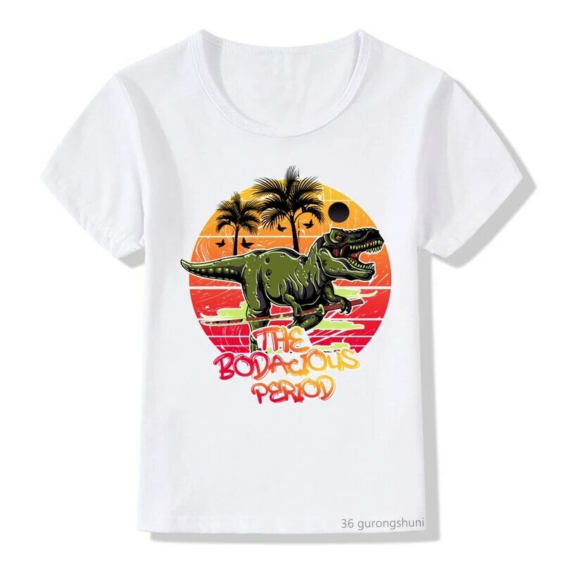 Camiseta con dibujo de dinosaurio divertido y bonito para niños, Harajuku camisa nueva de verano de dibujos animados, venta al por mayor