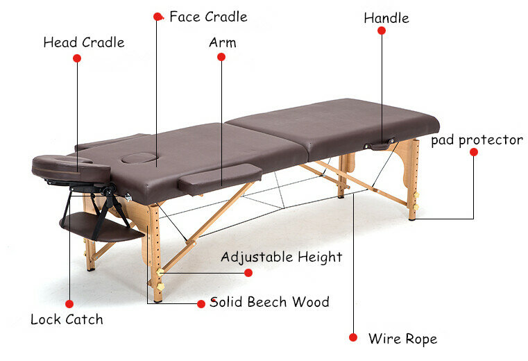 Mesa de massagem portátil dobrável com bolsa de carenagem, móvel para salão de beleza, cama dobrável de madeira para massagem spa profissional
