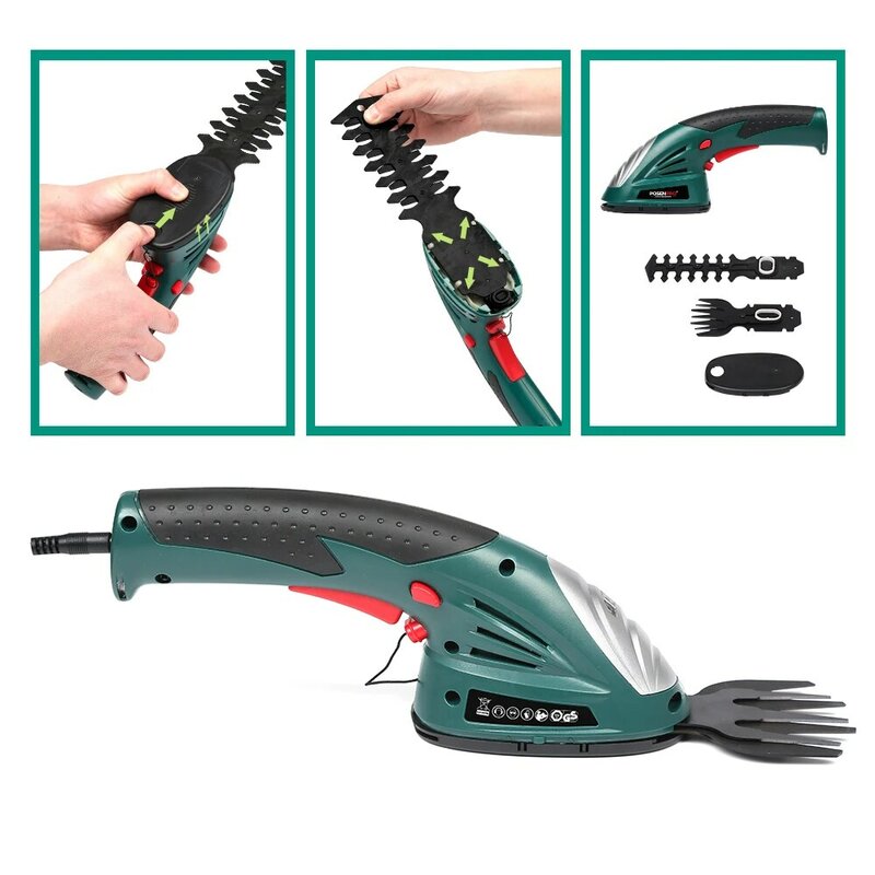 POSENPRO 2 IN 1 7.2V Hedge Trimmer Pruning shears Electric Trimmer Grass Shear Lithium-ion Rechargeable Cordless Garden Tool