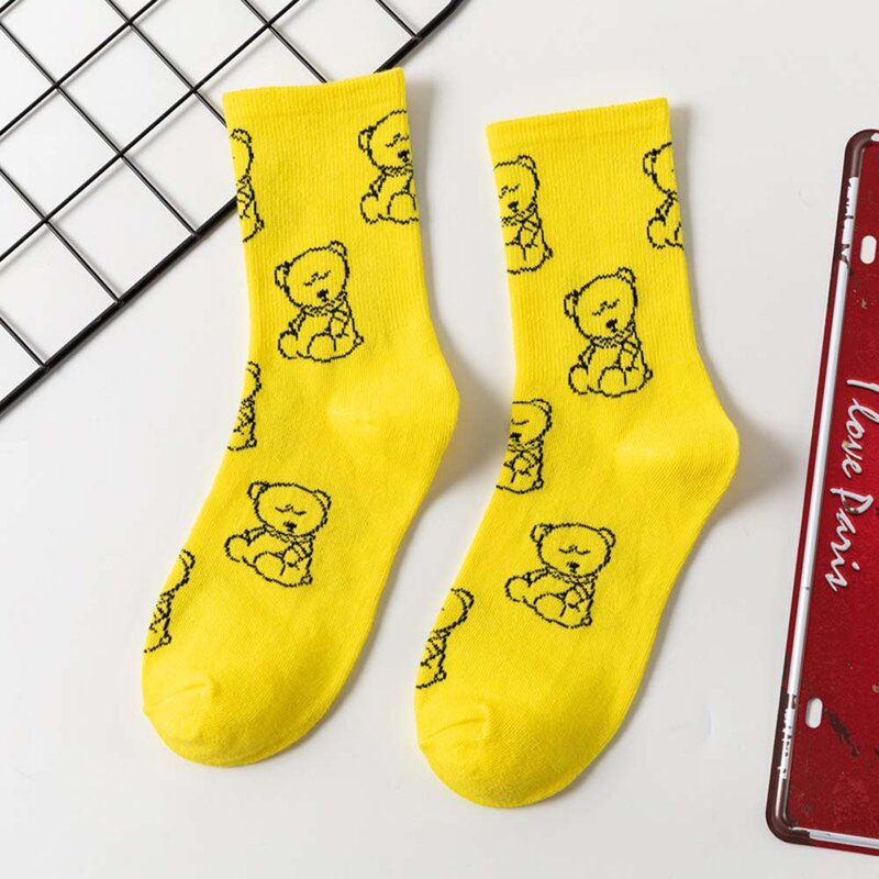 Calcetín japonés para mujer, calcetín con estampado de oso de dibujos animados, para Otoño e Invierno