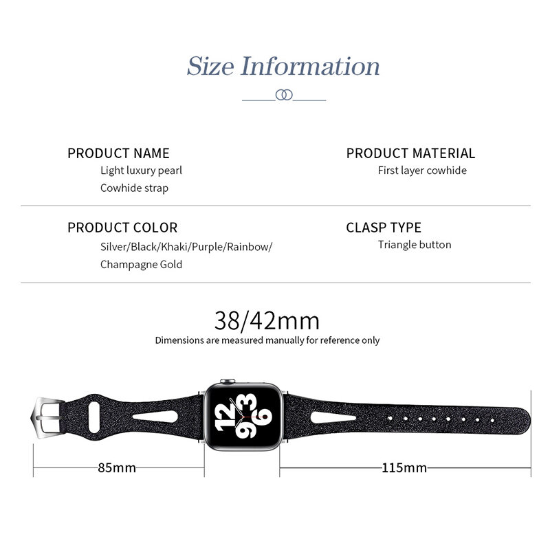 Блестящий кожаный ремешок для Apple Watch Band 38 мм 40 мм 42 мм 44 мм, блестящий женский браслет для iWatch Series 6 5 4 3 2 1 SE