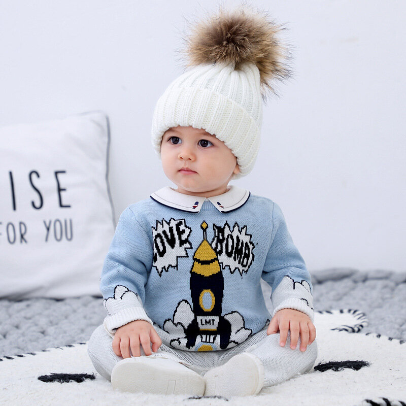 Baby Boy Knitted Rompers Infant Embroidery Jumpsuit Toddler Autumn Winter Newborn Knitted Overalls Children Boutique Clothes
